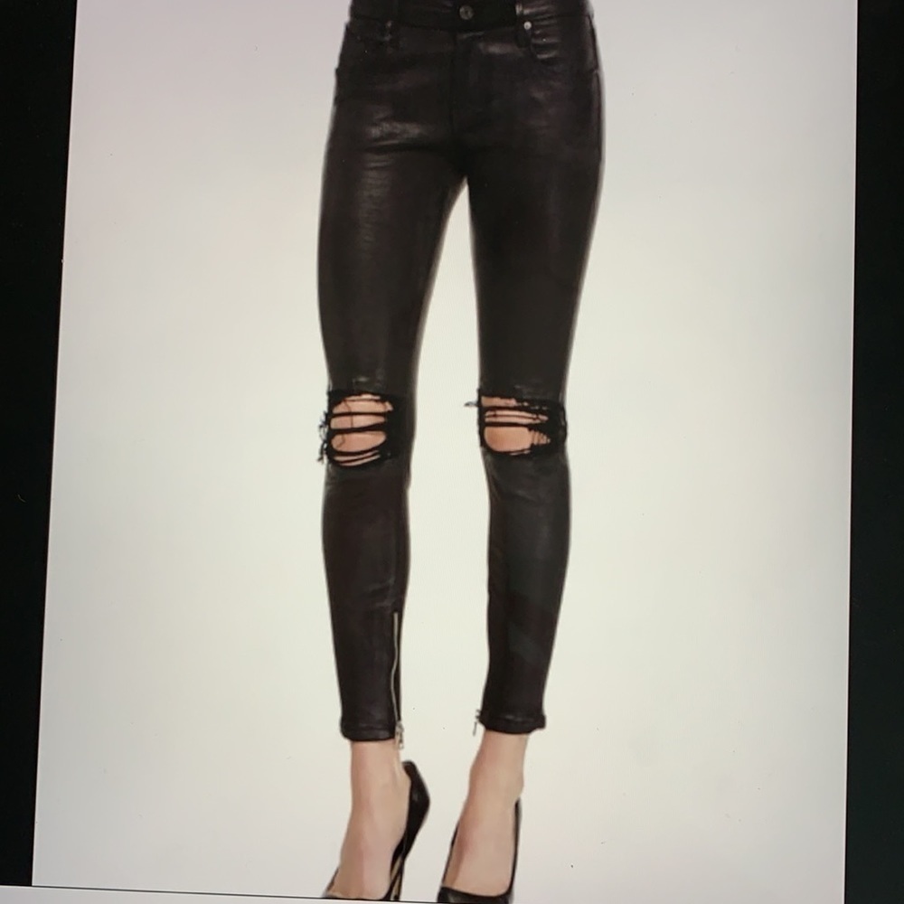 RtA Lambskin Leather Black Destroyed Knee Pants 27 - Picture 2 of 15